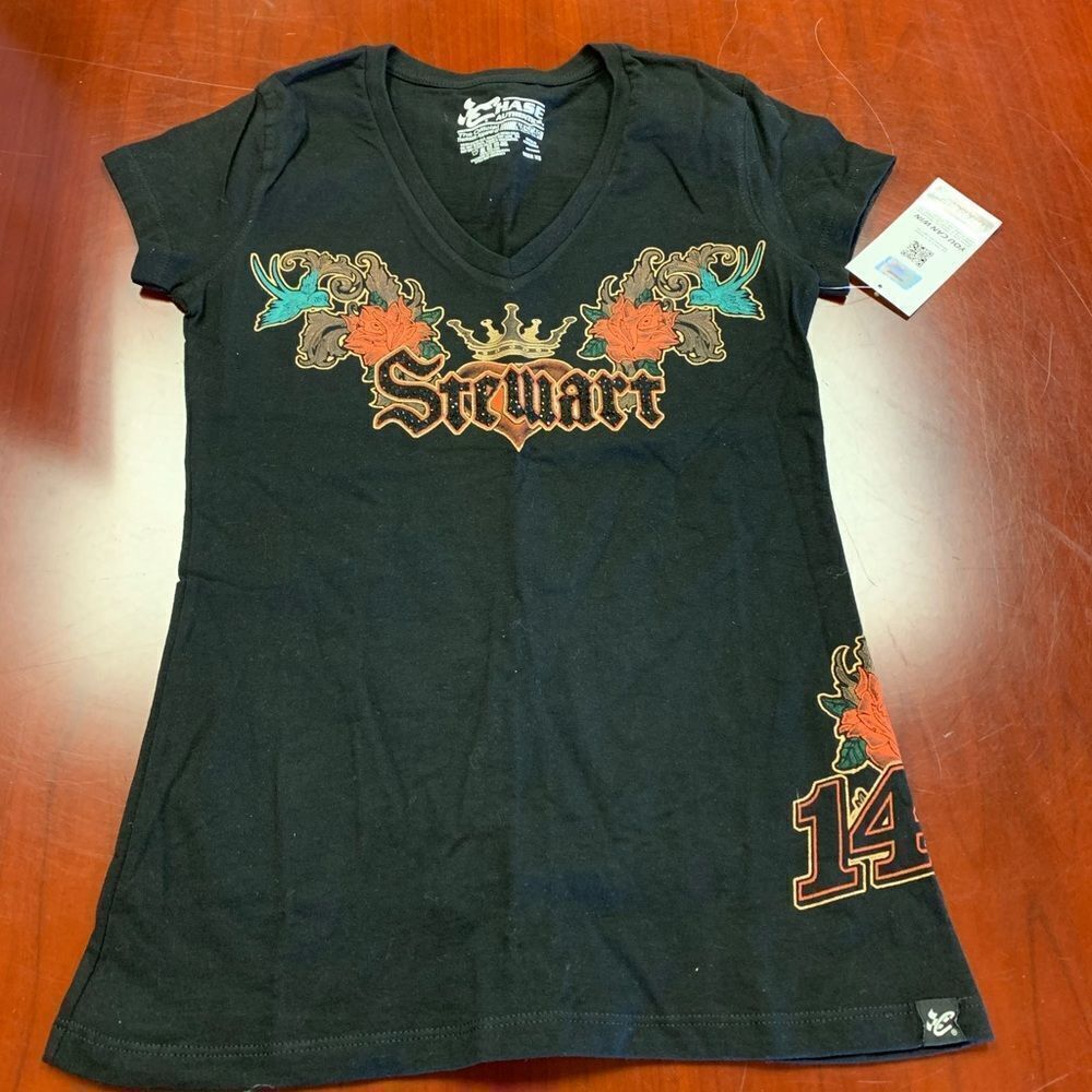 Nascar Tony Stewart Crystal Embellished V-Neck T- Shirt sz XS NWT